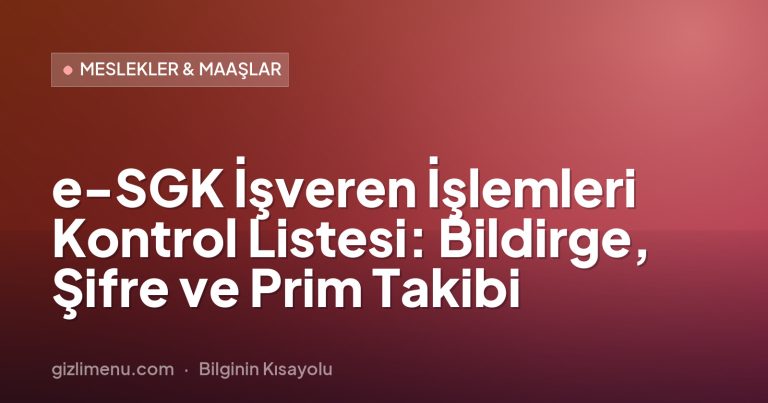 e-SGK İşveren İşlemleri Kontrol Listesi: Bildirge, Şifre ve Prim Takibi